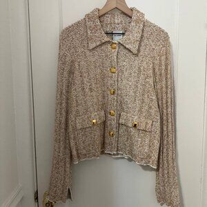 NWT ST JOHN COLLECTION Womens Beige Tweed Crop Jacket with tags, size XL